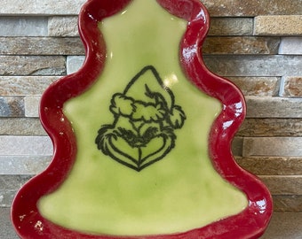 Grinch Christmas Tree Shaped Cookie Plate