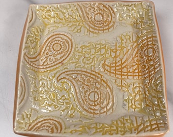 Hand Painted Paisley Trinket Dish in orange and yellow