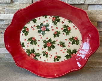 Holly Platter in Red - Medium