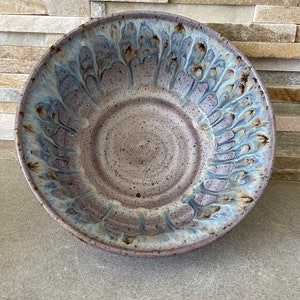 Galaxy Bowl in lavender and gray on dark clay