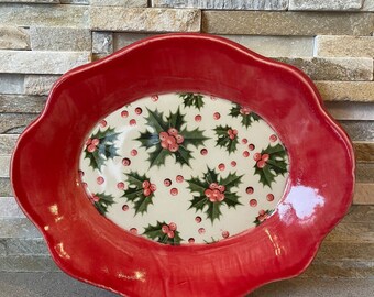 Holly Platter in Red - Small