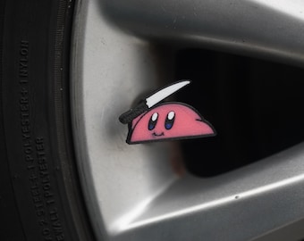 Kirby with Knife Tire Valve Caps - Cartoon Car Accessory (Set of 4)