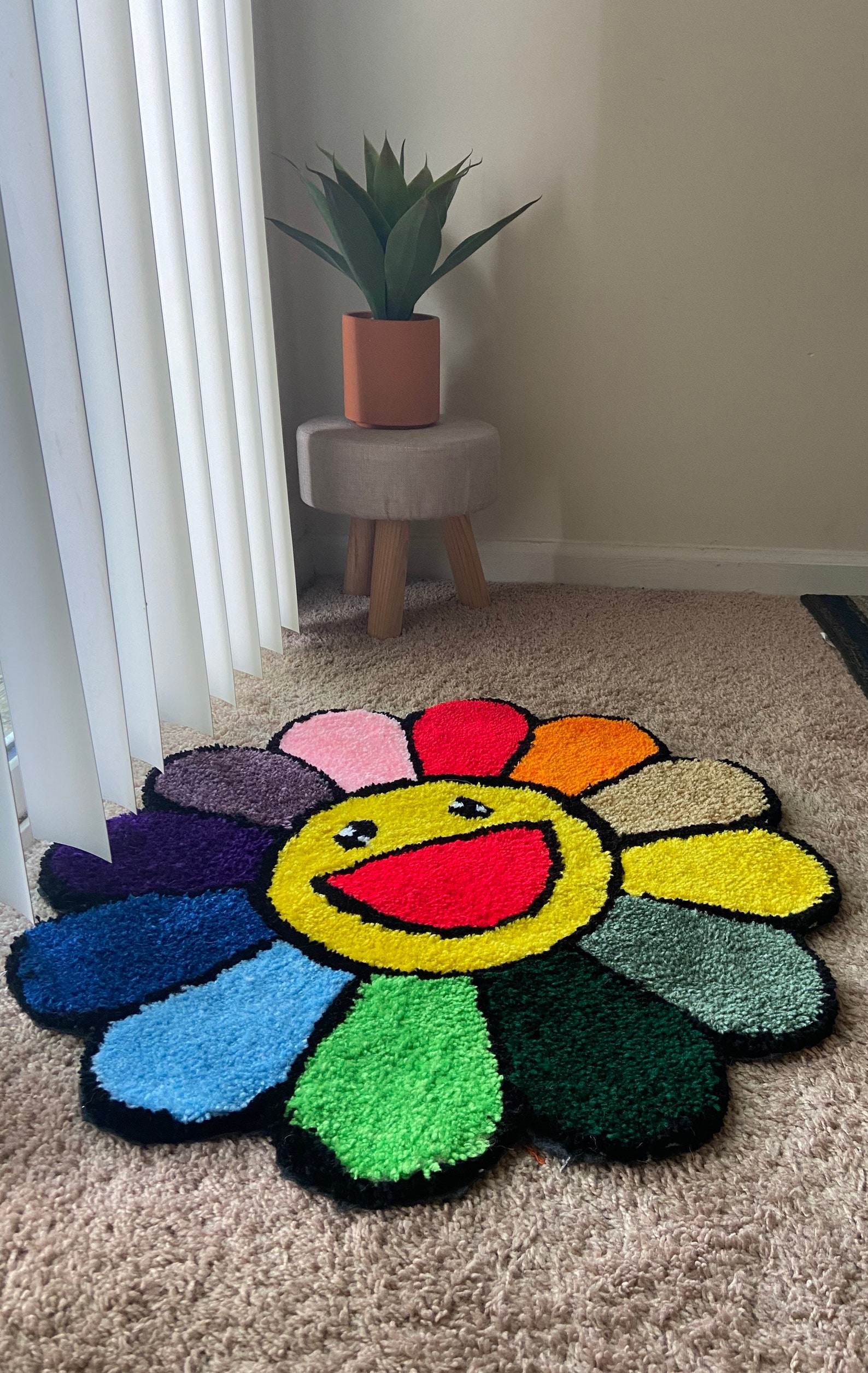 Murakami Flower Rug Custom Rug Hand Tufted Great For Home Etsy