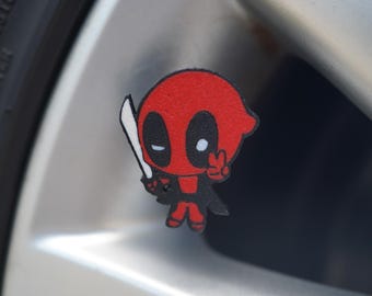 Deadpool Däckventilhattar: Edgy Superhjältestil - Set med 4