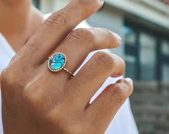Abalone Shell Ring, Gold Plated Stainless Steel, Waterproof Ring