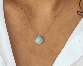 Collar de cordón de seda amazonita: Joyería minimalista tipo briolette