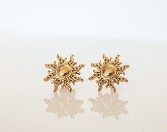 Sun Stud Earrings: 18k Gold Plated Stainless Steel Celestial Earrings