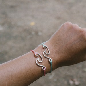 Wave Macrame Bracelet: Antique Silver Charm, Friendship Jewelry