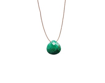 Emerald Silk Cord Necklace, Minimalist Jewelry