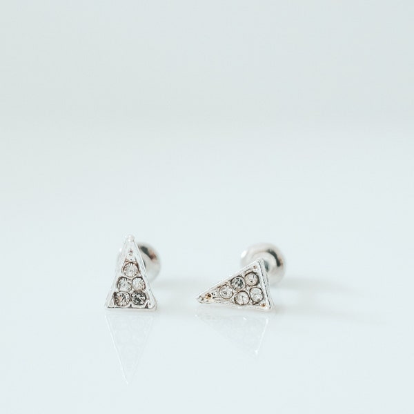 Alana Triangle Silver Earrings, Rhinestone Stud Earrings, Metal Zinc Alloy Earrings, Dainty Earrings, Gift for Her, Warna Jewelry