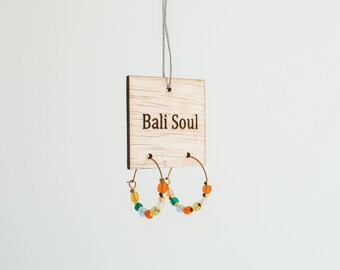Pelangi Beaded Hoop Earrings, 18k Gold Plated, Bali Soul Jewelry