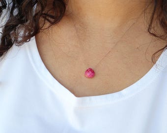 Ruby Gemstone Silk Cord Necklace, Floating Necklace