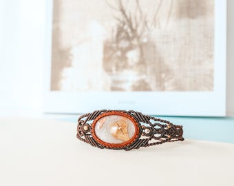 Mookite Jasper Macrame Bracelet: Adjustable Gemstone Jewelry