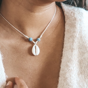 Gemstone and Cowrie Shell Necklace: Minimalist Beach Jewelry
