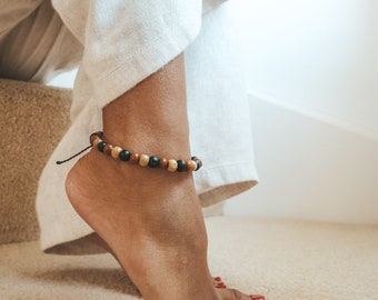 Kintamani Coconut Wood Bead Anklet, Unisex Surfer Style