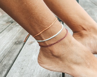 Tali Braided Macrame Anklet Set: Waterproof Friendship Jewelry