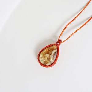 Druzy Macrame Pendant Necklace, Gemstone Necklace, Micro Macrame Pendant, Gift for her, Stone Healing, Bohemian Necklace