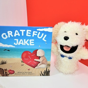 Ensemble cadeau livre pour enfants et marionnette livre de gratitude livre pour chien histoire du coucher pour enfants marionnette pour chien cadeau de baby shower unique ensemble marionnette à main et livre