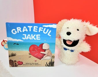 Children's Book and Puppet Gift Set Gratitude Book Dog Book Kids Bedtime Story Dog Puppet Unique Baby Shower Gift Hand Puppet and Book Set