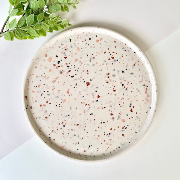 Terrazzo Large Round Tray - Centerpiece - Circle Tray - Home Decor - Neutral Color - Terracotta, Black, Peach, Light Blue