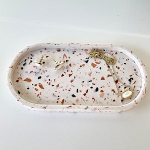 Terrazzo Oval Trinket Dish, Terrazzo Jewelry Dish, Terrazzo Oval Tray, Homemade Oval Tray, Bathroom Tray, Kitchen Tray, Decorative Tray image 5