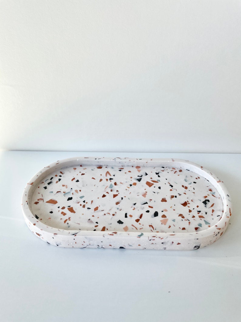 Terrazzo Oval Trinket Dish, Terrazzo Jewelry Dish, Terrazzo Oval Tray, Homemade Oval Tray, Bathroom Tray, Kitchen Tray, Decorative Tray image 7