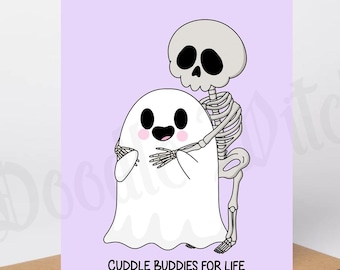 Cuddle Buddies For Life, Valentine Card, Spooky Valentines, Gothic Anniversary, Greetings card, Skeletons Greeting Card, Handmade Gift