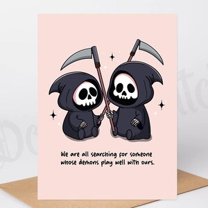 Sensenmann Karte, Dämonen Karten, süße Sensenmann Grußkarte, Gruselige Valentinstag Karte, Goth Jahrestag Geschenk, Goth Geburtstag, Gruseliges Paar Geschenk