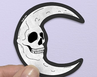 Skull Moon Stickers, Skull Stickers, Moon Luna Stickers, Goth Stickers, Emo Gifts For Her, Spooky Halloween Stickers