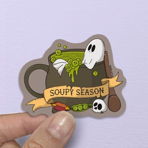 Soup Season Sticker, Good Soup Sticker, Ghost Fall Sticker, Funny Spooky Stickers, Cute Food Stickers, Stickers for Kindle, Kitchen Witch
