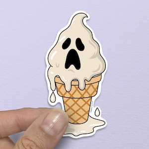 Ghost Ice Cream Cone, Ghost Sticker, Summerween Stickers, Ice Cream Lover Gift, Spooky Food Sticker