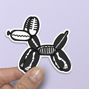 Sticker ballon dier hond, sticker ballon dier, sticker hond, sticker dieren, dieren sticker, skelet dieren sticker, Goth sticker, spookachtige stickers