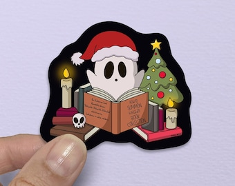 Ghost Reading Book, Spooky Christmas Stickers, Hexmas Stickers, Festive Book Stickers, Bookish Stickers, Frightmas Stickers, Kindle Stickers