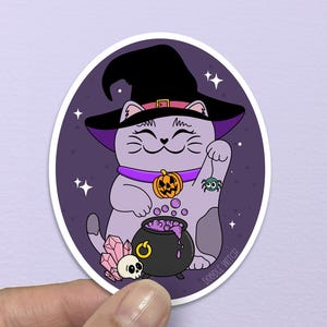 Witchy Cat Sticker, Halloween Cat Sticker, Cat Lover Sticker, Witchy Gifts For Her, Spooky Season Sticker, Water Bottle Decal