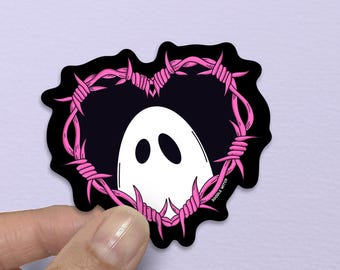 Sticker Spooky Ghost, roze hart met prikkeldraad