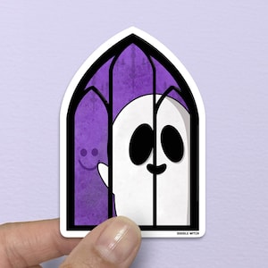 Ghost in Window Sticker, Ghost Stickers, Whimsical Stickers, Happy Stickers, Spooky Stickers, Ghost Lover Gifts, Goth Gifts For Her