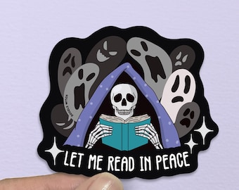 Pegatina "Déjame leer en paz", Pegatina "Leer en paz", Pegatina "Libro de esqueleto", Pegatina "Libro espeluznante", Pegatina "Fantasma", Pegatina "Librero", Regalos para lectores