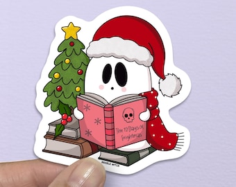 Ghost Reading Book, Spooky Christmas Stickers, Hexmas Stickers, Festive Book Stickers, Bookish Stickers, Frightmas Stickers, Kindle Stickers