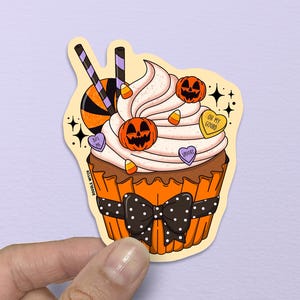 Adesivos de cupcake de abóbora, adesivos de cupcake, adesivos góticos rosa pastel, adesivos de coração de conversa, adesivos assustadores, adesivos de bruxa feminina