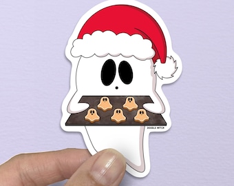 Ghost Cookie Christmas Sticker, Christmas Sticker, Cookie Sticker, Spooky Stickers, Gothmas Sticker, Hexmas Sticker, Gothmas Gift
