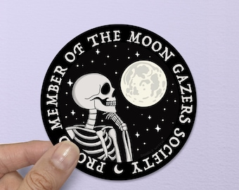 Moon Gazer Society, Skull Stickers, Moon Luna Stickers, Goth Stickers, Emo Gifts For Her, Spooky Halloween Stickers