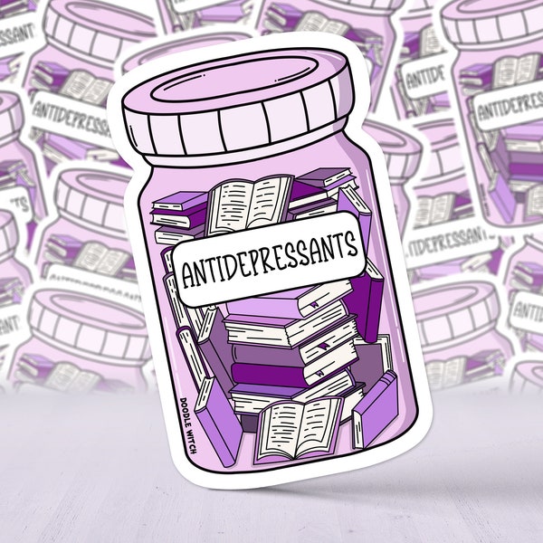 Books in a Bottle Antidepressants Sticker, Jar of Books, Bookish Sticker, Kindle Stickers, Booktok Stickers, Depression Sticker