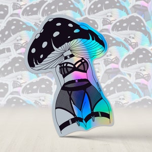 Mushroom Lady Sticker, Mushroom Girl, Holographic Stickers, Mushroom Art Sticker, Goth Stickers, Spooky Stickers, Goth Gifts For Her