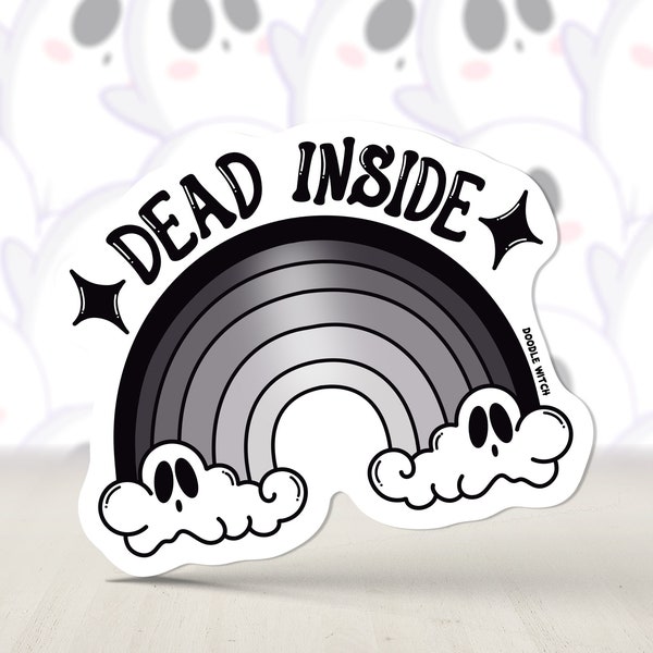 Dead Inside Rainbow Sticker, Black and White Rainbow, Goth Sticker, Emo Stickers, Spooky Stickers, Witchy Stickers, Spooky Humor Sticker
