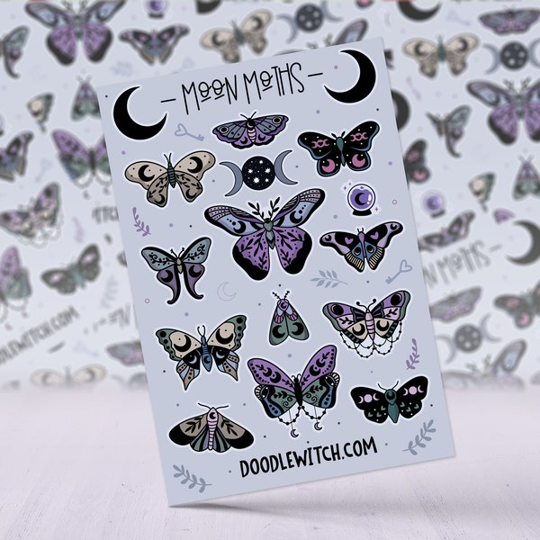 Moon Moth Sticker Sheet, Moth Stickers, Moon Stickers , Witch Stationery, Goth Sticker, Witch Gifts For Her, Witch Planner Gifts, Moth Gifts