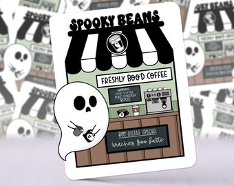 Ghost and Coffee Sticker, Barista Ghost Sticker, Coffee Sticker, Halloween Sticker, Laptop Sticker, Water Bottle Sticker