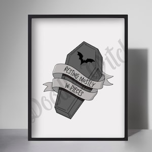 Resting in Pieces Print, Gothic Wall Decor, Spooky Prints, Goth Posters, Goth bedroom Decor, Haunted House Art, Emo Wall Art
