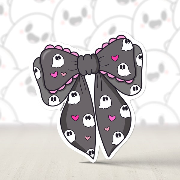 Ghost Bow Sticker, Cute Goth Bow, Grey Bow Sticker, Goth Coquette Sticker, Emo Gifts, Pastel Goth Stickers, Cute Bow Sticker, Ghost Stickers