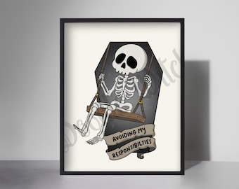 Avoiding my Responsibilities Print, Gothic Wall Decor, Spooky Prints, Goth Posters, Gallery wall prints, Haunted House Art, Emo Wall Art