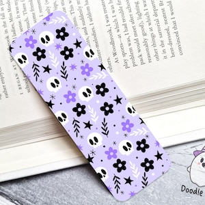 Purple Skull Flower Bookmark, Pastel Goth Bookmark, Book Lover Gift, Spooky Book Club, Reader Gifts, Emo Bookmark